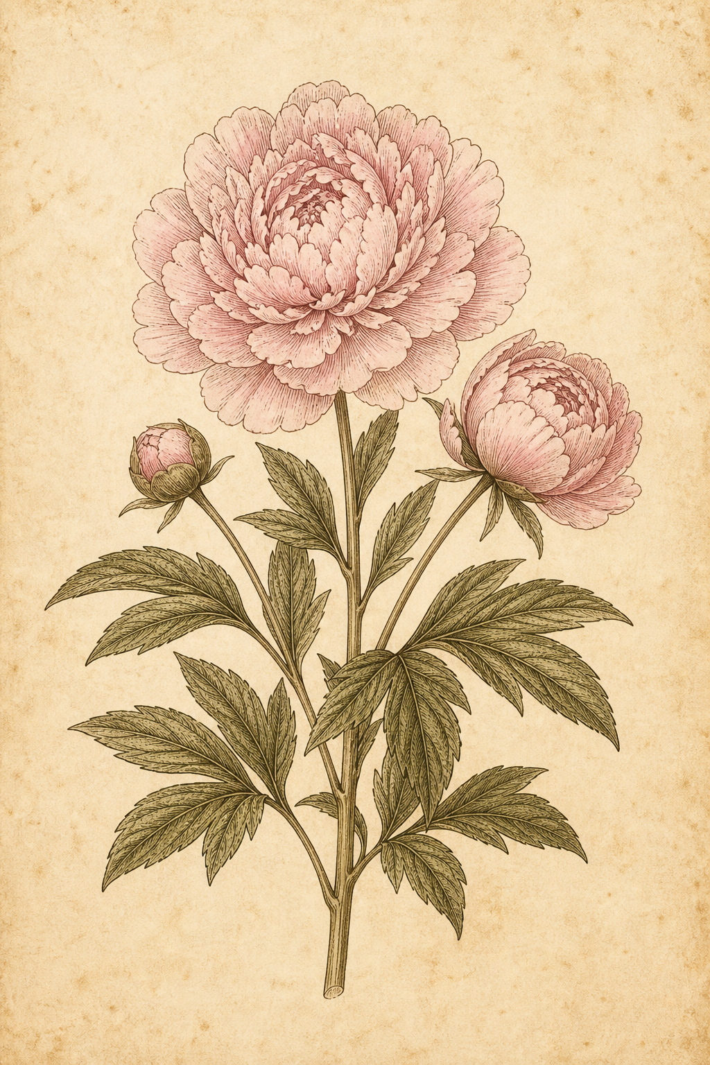 Botanical illustration of a blush peony bloom.